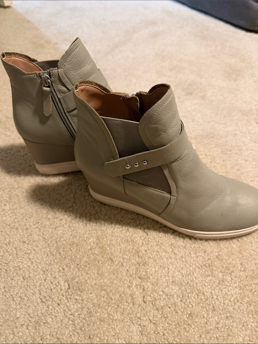 Paolo Light Gray Wedge Ankle Booties with Strap and Stud Accents